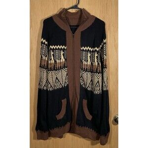 Artesania Edm Women's XL Aztec Soft Alpaca Knit Zip Cardigan Sweater Pockets